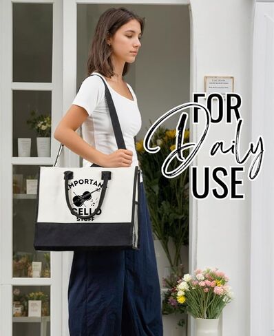 InnoBeta Cello Gifts for Women, Gifts for Cello Players, Cellist Canvas Tote Bag for Girls Mom, Grandma, Bag with Top Zipper Closure and Shoulder Strap for Birthday,Christmas in Saudi Arabia