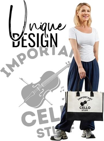 InnoBeta Cello Gifts for Women, Gifts for Cello Players, Cellist Canvas Tote Bag for Girls Mom, Grandma, Bag with Top Zipper Closure and Shoulder Strap for Birthday,Christmas in Saudi Arabia