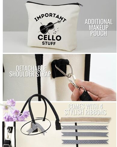 InnoBeta Cello Gifts for Women, Gifts for Cello Players, Cellist Canvas Tote Bag for Girls Mom, Grandma, Bag with Top Zipper Closure and Shoulder Strap for Birthday,Christmas in Saudi Arabia