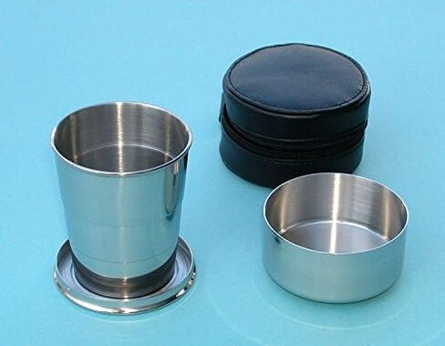 Stanley London Engraved 5oz Stainless Steel Collapsible Drinking Cup with Leather Case in Kuwait