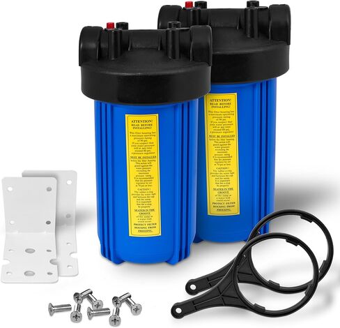 10 x 4.5 Housing Whole House Water Filtration System 1" Inlet/Outlet Brass Ports Pressure Relief Button, Meets NSF Standards & Regulations Compatible to BB-20B, 150233, 150235 (1 Set, Transparent) in Kuwait