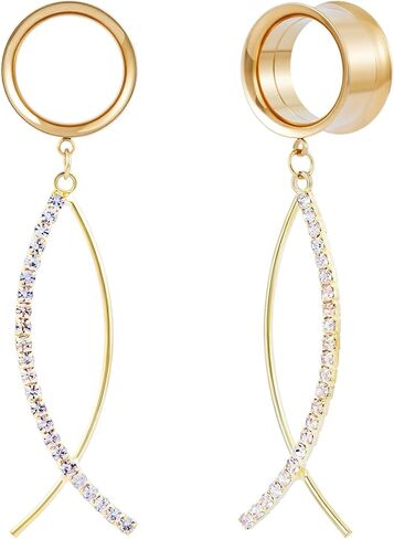 2PCS Geometric Zircon Cross Fish Shaped Ear Dangle Gauges Earrings Stainless Steel Double Flared Ear Dangle Tunnels and Plugs Screw Fit Expander Stretcher For Women Body Piercing Jewelry in Kuwait