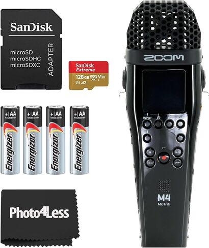 Zoom M4 MicTrak Stereo Microphone and Recorder Bundle with SanDisk microSDXC Memory Card with Premium Max AA 4 Pack and Cloth in Saudi Arabia