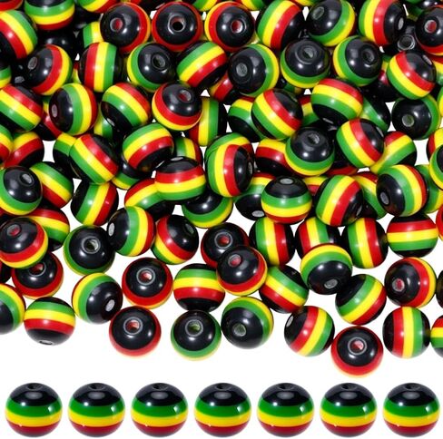 200pcs حبات جامايكا مخططة حبة 8 ملم أسود أحمر راتنج صفراء جولة أفريقية ريجا النمط المصغر حبات الفواصل الفضفاضة لمجوهرات صنع سوار قلادة ديي الحرف اليدوية in Kuwait