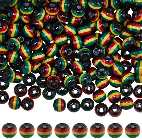 200pcs حبات جامايكا مخططة حبة 8 ملم أسود أحمر راتنج صفراء جولة أفريقية ريجا النمط المصغر حبات الفواصل الفضفاضة لمجوهرات صنع سوار قلادة ديي الحرف اليدوية in Kuwait
