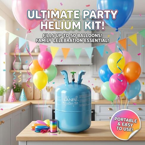 Helium Tank for Balloons at Home - 13L Large Disposable Balloon Inflator Kit, Fills Up to 50 Balloons, Pure Gas Cylinder for Family Celebration & Events (Portable Design) in Saudi Arabia