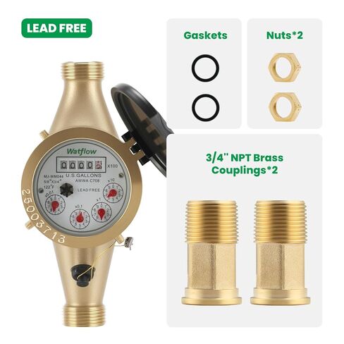 Watflow DN20 3/4" NPT Couplings Gallon Water Meter, Lead Free Meter, Cold Water Meter for Apartment or Home,Multi-Jet.(Lead Free) in Kuwait