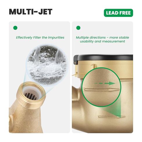 Watflow DN20 3/4" NPT Couplings Gallon Water Meter, Lead Free Meter, Cold Water Meter for Apartment or Home,Multi-Jet.(Lead Free) in Kuwait