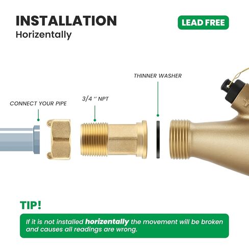 Watflow DN20 3/4" NPT Couplings Gallon Water Meter, Lead Free Meter, Cold Water Meter for Apartment or Home,Multi-Jet.(Lead Free) in Kuwait