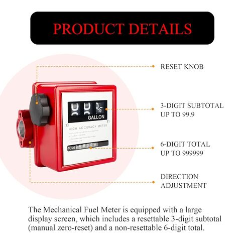 1 بوصة مقياس وقود الديزل الميكانيكي، 4–16GPM، مقياس تدفق مضخة وقود الديزل الألومنيوم ثلاثي الرقمية، عدادات الوقود جالون لمضخات خزان النقل in Kuwait