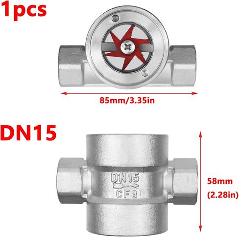 Antrader 1/2"NPT Female 304 Stainless Window Sight Glass Flow Indicator with Impeller,1Pcs (DN15-1/2") in Kuwait