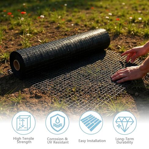 Geogrid Roll, 4ft x 164ft Fiberglass Geogrid for Retaining Walls, Slopes, Driveways Stabilization, Universal Gravel Ground Grid, Geo Grid Tensile Force Value 50KN in Kuwait