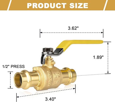 صمام كروي نحاسي 1/2 بوصة Press X Press Pro مع EPDM، صمام كروي إيقاف كامل المنفذ 1/4 بوصة، لتوصيل أنابيب النحاس (حزمة-2) in Kuwait