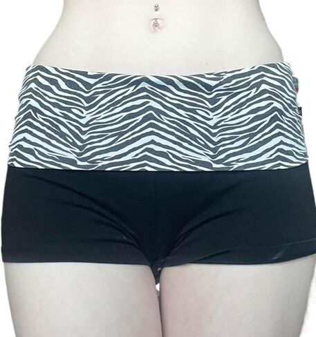 Lounge Fold Over Shorts Zebra Striped Cheetah Low Rise Patchwork Stretchy Y2K Skinny Sexy Casual Women Shorts in Kuwait