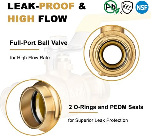 صمام كروي نحاسي 1/2 بوصة Press X Press Pro مع EPDM، صمام كروي إيقاف كامل المنفذ 1/4 بوصة، لتوصيل أنابيب النحاس (حزمة-2) in Kuwait