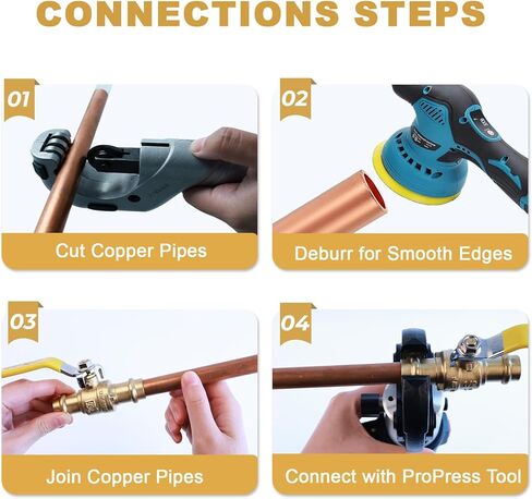 صمام كروي نحاسي 1/2 بوصة Press X Press Pro مع EPDM، صمام كروي إيقاف كامل المنفذ 1/4 بوصة، لتوصيل أنابيب النحاس (حزمة-2) in Kuwait
