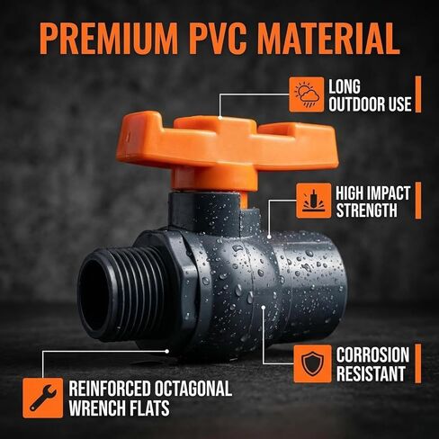 صمامات كروية PVC مقاس 1/2 بوصة (عبوة من قطعتين)، صمام إغلاق PVC ملولب أنثى مقاس 1/2 بوصة أنثى × ذكر، صمام PVC مقاس 1/2 بوصة لمشروع المياه وحمام السباحة ومضخة الصرف الصحي ونظام الري in Saudi Arabia
