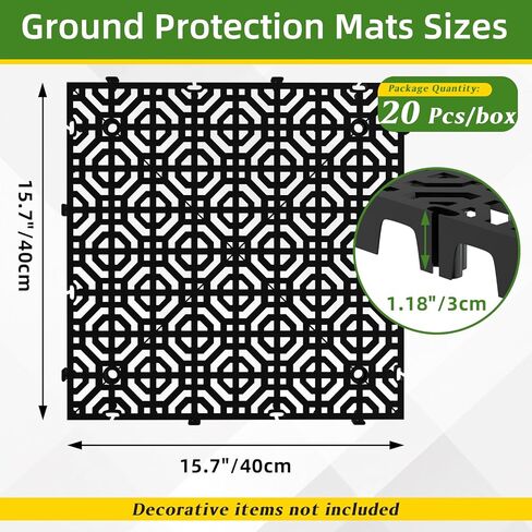 20 Pcs 15.7" x 15.7" Heavy Duty Ground Protection Mats, Interlocking Non-Slip Floor Mat, Heavyweight Gravel Grid Drive on Lawn, 6613 lb Load Permeable Paver for Parking, Outdoor Event Flooring, Black in Kuwait