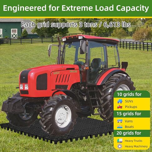 20 Pcs 15.7" x 15.7" Heavy Duty Ground Protection Mats, Interlocking Non-Slip Floor Mat, Heavyweight Gravel Grid Drive on Lawn, 6613 lb Load Permeable Paver for Parking, Outdoor Event Flooring, Black in Kuwait