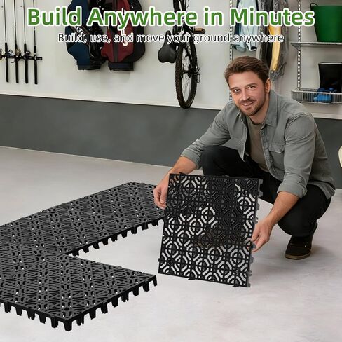 20 Pcs 15.7" x 15.7" Heavy Duty Ground Protection Mats, Interlocking Non-Slip Floor Mat, Heavyweight Gravel Grid Drive on Lawn, 6613 lb Load Permeable Paver for Parking, Outdoor Event Flooring, Black in Kuwait