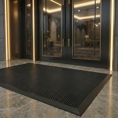 3'x 5' Elestic Net Entry Mat Outside Entrance. High Traffic Guard Dirt Trapper Doormat with Rubber Backing, Upgraded Commercial Front Door Mat for Entryway(Jet Black) in Kuwait