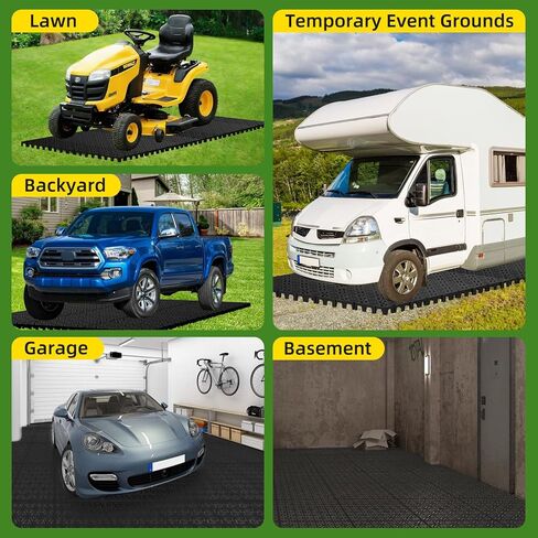 20 Pcs 15.7" x 15.7" Heavy Duty Ground Protection Mats, Interlocking Non-Slip Floor Mat, Heavyweight Gravel Grid Drive on Lawn, 6613 lb Load Permeable Paver for Parking, Outdoor Event Flooring, Black in Kuwait