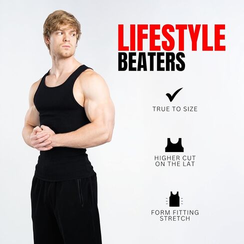 Ekkovision Lifestyle Beaters, Men's Tank Tops, Cotton Spandex Tanks for Men, Regular Fit, Ribbed Fabric in Kuwait