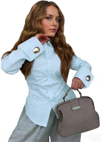 oshoplive Women's Elegant Office Work Blouse Shirt Tops Dressy Long Sleeve Collar V Neck Shirts in Kuwait