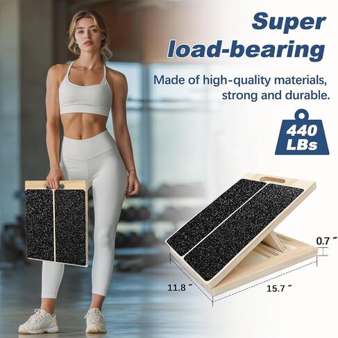 لوح خشبي مائل قابل للتعديل للقدم لتمديد ربلة الساق، سعة 440 رطل، لوح توازن من القطيفة للكاحل وتمدد للركبة والساق، القرفصاء، تمرين البيلاتيس، معدات اللياقة البدنية المحمولة (أسود) in Kuwait