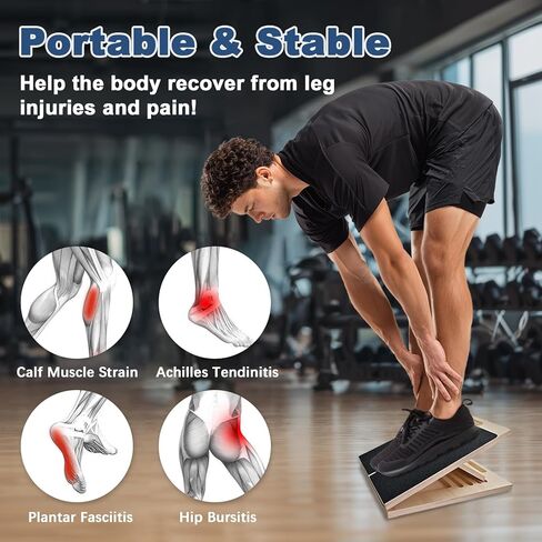 لوح خشبي مائل قابل للتعديل للقدم لتمديد ربلة الساق، سعة 440 رطل، لوح توازن من القطيفة للكاحل وتمدد للركبة والساق، القرفصاء، تمرين البيلاتيس، معدات اللياقة البدنية المحمولة (أسود) in Kuwait