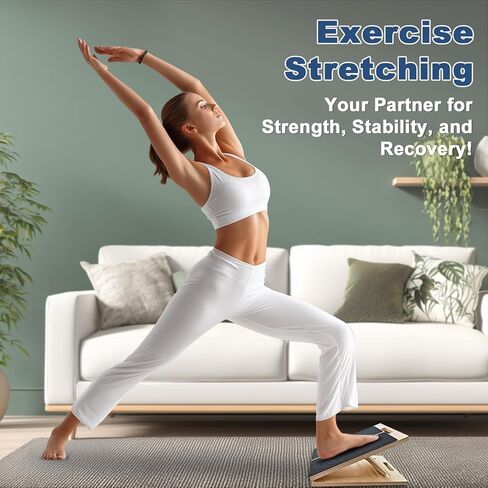 لوح خشبي مائل قابل للتعديل للقدم لتمديد ربلة الساق، سعة 440 رطل، لوح توازن من القطيفة للكاحل وتمدد للركبة والساق، القرفصاء، تمرين البيلاتيس، معدات اللياقة البدنية المحمولة (أسود) in Kuwait