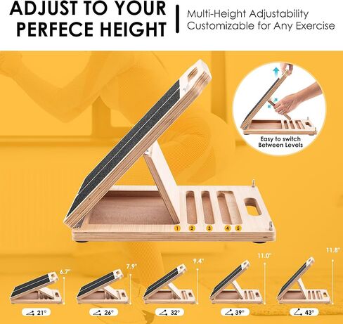 لوح خشبي مائل لتمديد ربلة الساق، لوح مائل محمول قابل للتعديل مع حبل سحب بوزن 10 أرطال، يأتي مع ملصق تدريب، سعة وزن 300 رطل لتمديد الساق والركبتين والكاحل in Kuwait