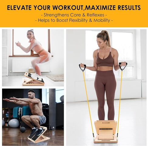 لوح خشبي مائل لتمديد ربلة الساق، لوح مائل محمول قابل للتعديل مع حبل سحب بوزن 10 أرطال، يأتي مع ملصق تدريب، سعة وزن 300 رطل لتمديد الساق والركبتين والكاحل in Kuwait