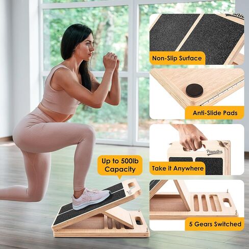 لوح خشبي مائل لتمديد ربلة الساق، لوح مائل محمول قابل للتعديل مع حبل سحب بوزن 10 أرطال، يأتي مع ملصق تدريب، سعة وزن 300 رطل لتمديد الساق والركبتين والكاحل in Kuwait