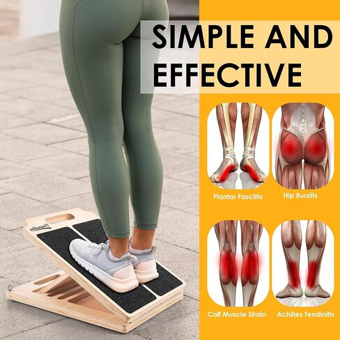 لوح خشبي مائل لتمديد ربلة الساق، لوح مائل محمول قابل للتعديل مع حبل سحب بوزن 10 أرطال، يأتي مع ملصق تدريب، سعة وزن 300 رطل لتمديد الساق والركبتين والكاحل in Kuwait