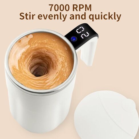 Automatic Stirring Cup Rechargeable Effortless Mixing for Hot Beverages for Home Office Travel ABS, 304 Stainless Steel White in Saudi Arabia