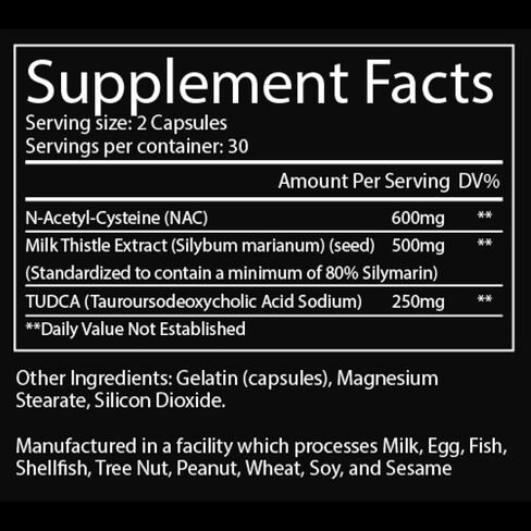 مكمل دعم الكبد تروبونين نيوتريشن QRF - NAC 600 ملغ، TUDCA ومستخلص شوك الحليب - تطهير الكبد وإزالة السموم وإصلاحه، تدفق الصفراء، معزز الجلوتاثيون - 60 كبسولة in Kuwait
