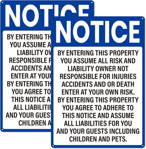 2 Pack Not Responsible for Accidents or Injuries Sign 10 × 14 Inch Rust Free Aluminum Enter at Your Own Risk Warning Sign for Private Property Business Home Park Outdoor Blue in Saudi Arabia