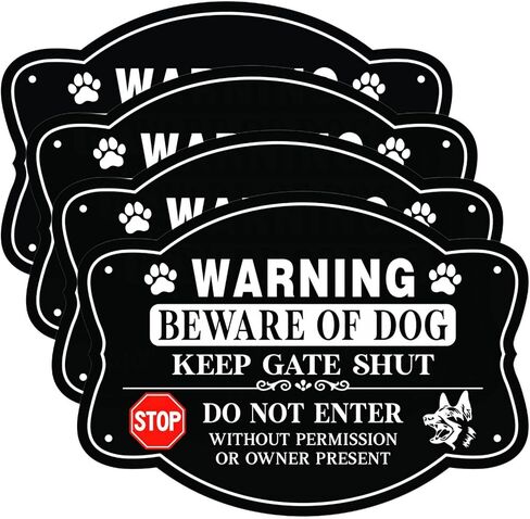 4 Pack Beware of Dog Sign, 10x7 Inch Reflective Aluminum, Security Warning for Fence Gate, Keep Out Do Not Enter Metal Plaque for Garden Yard in Kuwait