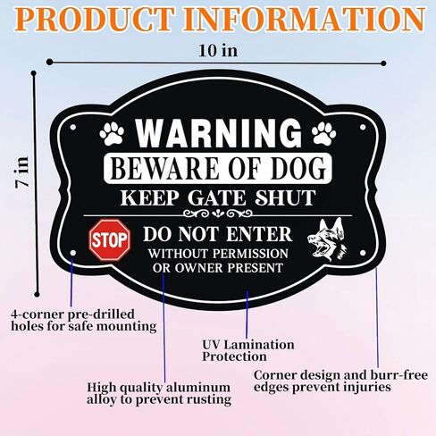 4 Pack Beware of Dog Sign, 10x7 Inch Reflective Aluminum, Security Warning for Fence Gate, Keep Out Do Not Enter Metal Plaque for Garden Yard in Kuwait