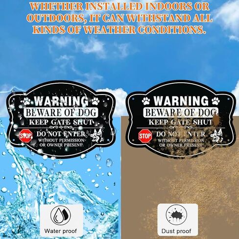 4 Pack Beware of Dog Sign, 10x7 Inch Reflective Aluminum, Security Warning for Fence Gate, Keep Out Do Not Enter Metal Plaque for Garden Yard in Kuwait