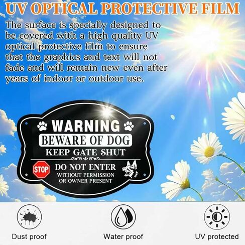 4 Pack Beware of Dog Sign, 10x7 Inch Reflective Aluminum, Security Warning for Fence Gate, Keep Out Do Not Enter Metal Plaque for Garden Yard in Kuwait