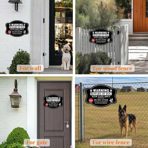 4 Pack Beware of Dog Sign, 10x7 Inch Reflective Aluminum, Security Warning for Fence Gate, Keep Out Do Not Enter Metal Plaque for Garden Yard in Kuwait