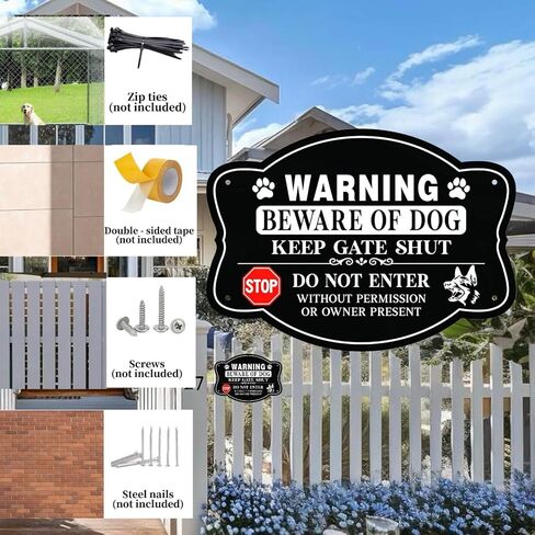 4 Pack Beware of Dog Sign, 10x7 Inch Reflective Aluminum, Security Warning for Fence Gate, Keep Out Do Not Enter Metal Plaque for Garden Yard in Kuwait