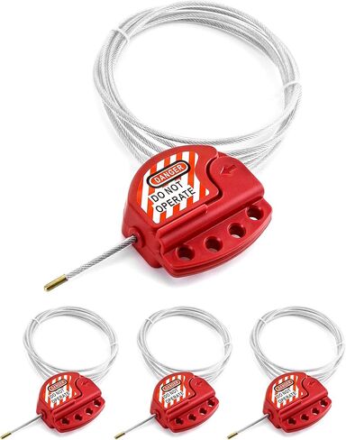 QWORK Lockout Tagout Cable Lock, 4 Pack Adjustable Steel Vinyl Coated Cable Lockout, 3/16" Diameter, 5.9' Length, Red in Kuwait