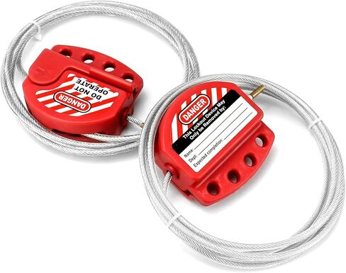 QWORK Lockout Tagout Cable Lock, 4 Pack Adjustable Steel Vinyl Coated Cable Lockout, 3/16" Diameter, 5.9' Length, Red in Kuwait