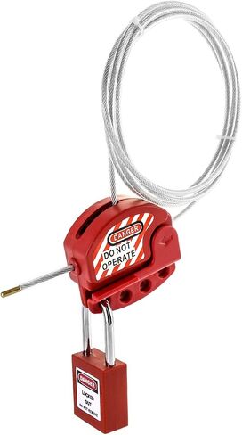 QWORK Lockout Tagout Cable Lock, 4 Pack Adjustable Steel Vinyl Coated Cable Lockout, 3/16" Diameter, 5.9' Length, Red in Kuwait