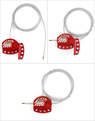 QWORK Lockout Tagout Cable Lock, 4 Pack Adjustable Steel Vinyl Coated Cable Lockout, 3/16" Diameter, 5.9' Length, Red in Kuwait