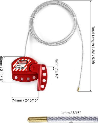 QWORK Lockout Tagout Cable Lock, 4 Pack Adjustable Steel Vinyl Coated Cable Lockout, 3/16" Diameter, 5.9' Length, Red in Kuwait
