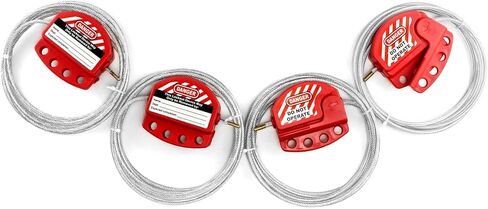 QWORK Lockout Tagout Cable Lock, 4 Pack Adjustable Steel Vinyl Coated Cable Lockout, 3/16" Diameter, 5.9' Length, Red in Kuwait